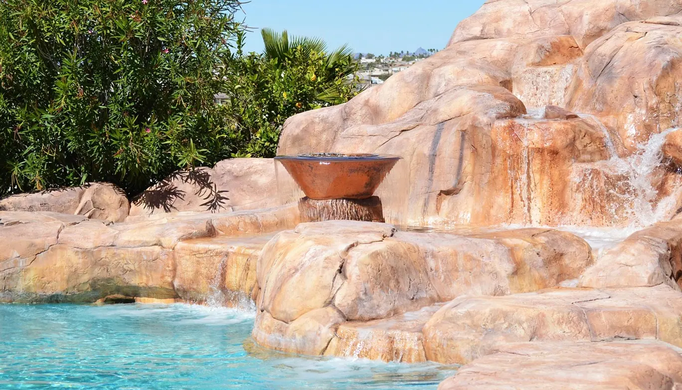 Backyard, pool and rock