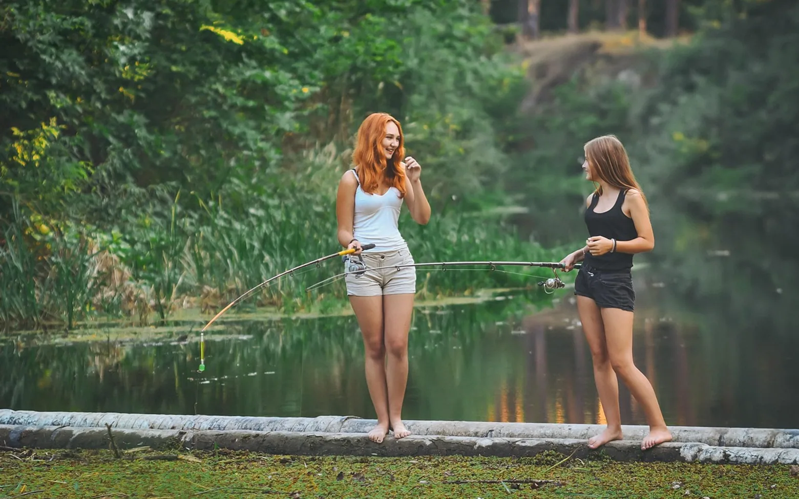 Girls, river and summer